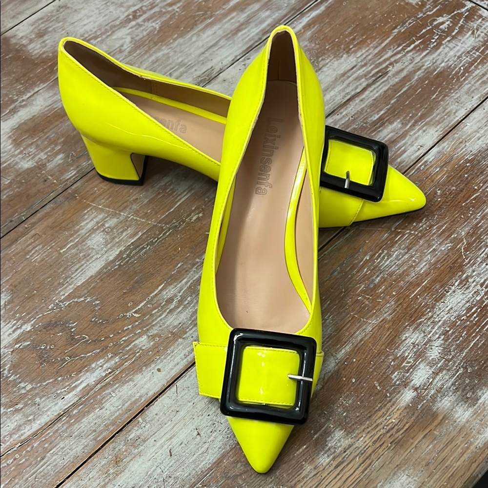 Women's Yellow Block Heel Shoes